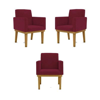 Kit 03 Poltronas Base Reforçada - Sala Quarto Escritorio Cor:marsala