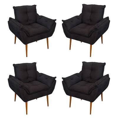 Kit 04 Cadeiras Poltronas De Luxo Opala Sala, Quarto Cor:preto