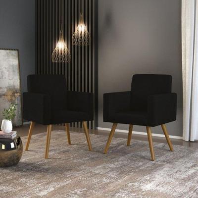 Kit 02 Poltronas Pés Palito Decorativas Sala Cor Preto