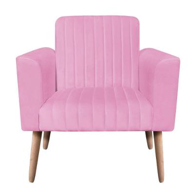 Poltrona Viena Gomada Suede Rosa Bebê Pés Palito Natural D'rossi