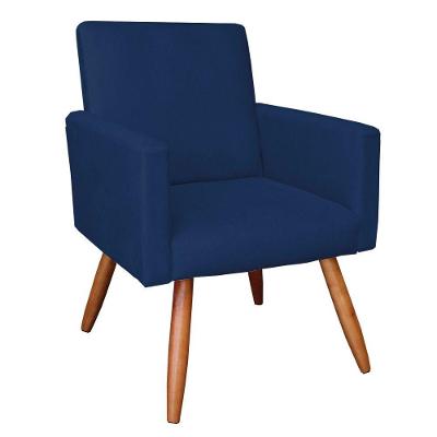 Poltrona Nina Suede Pés Palito Castanho Azul Marinho