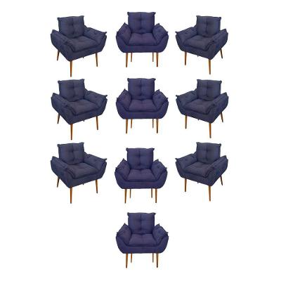 Kit 10 Poltronas Opala Sala Quarto Recepção Salão Suede Cor:azul Marinho
