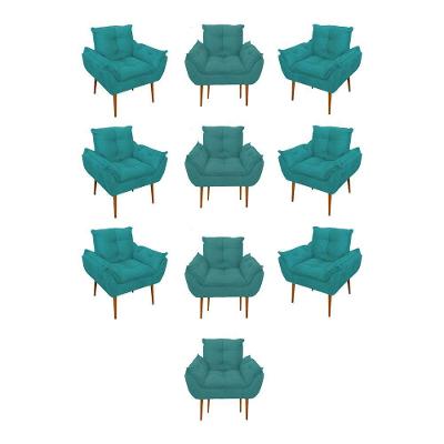 Kit 10 Poltronas Opala Sala Quarto Recepção Salão Suede Cor:azul Turquesa