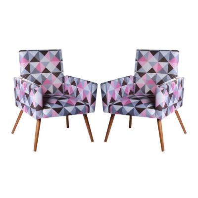 Kit 2 Poltronas Decorativas Nina Sala De Estar Triangulo Rosa