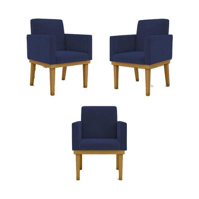 Kit 03 Poltronas Base Reforçada - Sala Quarto Escritorio Cor:azul-marinho