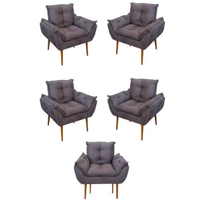 Kit 05 Poltrona Opala Sofá Sala, Quarto, Escritório Suede Cor:cinza