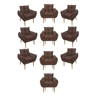 Kit 10 Poltronas Opala Sala Quarto Recepção Salão Suede Cor:marrom