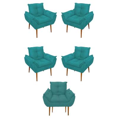 Kit 05 Poltrona Opala Sofá Sala, Quarto, Escritório Suede Cor:azul Turquesa