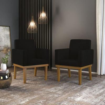 Kit 02 Cadeiras Poltronas Com Base Reforçada Para Recepção Preto ? Balaqui Decor