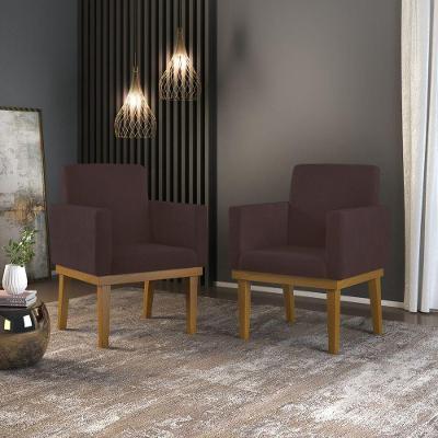 Kit 02 Cadeiras Poltronas Com Base Reforçada Para Recepção Marrom ? Balaqui Decor