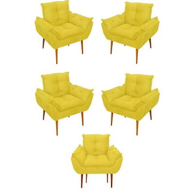 Kit 05 Poltrona Opala Sofá Sala, Quarto, Escritório Suede Cor:amarelo