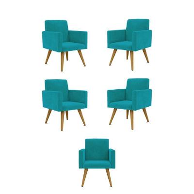 Kit 05 Cadeiras Poltronas Decorativa - Escritório - Recepção Cor:azul-turquesa