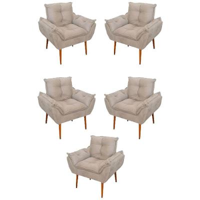 Kit 05 Poltrona Opala Sofá Sala, Quarto, Escritório Suede Cor:bege