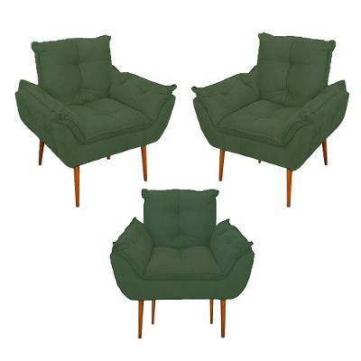 Kit 03 Poltronas Opala Confortável Sala, Quarto Cor:verde