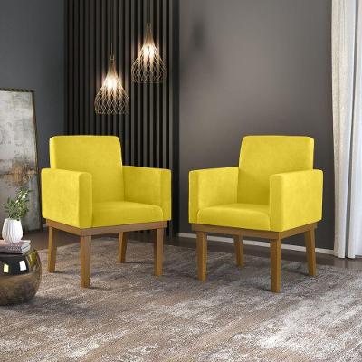 Kit 02 Cadeiras Poltronas Com Base Reforçada Para Recepção Amarelo ? Balaqui Decor