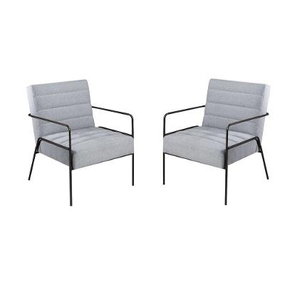 Kit 2 Poltronas Braços De Metal Preto tramado Cinza