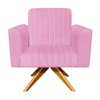 Poltrona Giratória Gomada Rosa Bebê Base Madeira