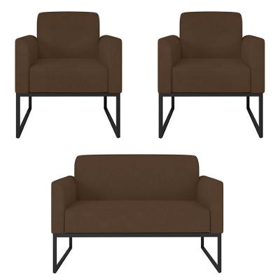 Kit Namoradeira E 2 Poltronas Preta Suede Marrom