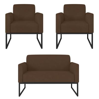 Kit Namoradeira E 2 Poltronas Industrial Preta S06 Marrom