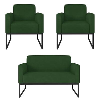 Kit Namoradeira E 2 Poltronas Industrial Preta S23 Verde