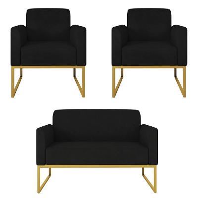 Kit Namoradeira E 2 Poltronas Dourada Suede Preto