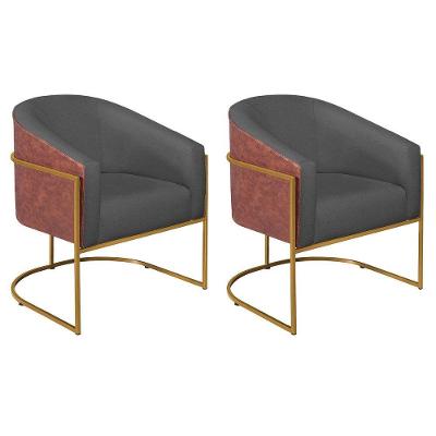 Kit 02 Poltronas Nozes E Linho Chumbo