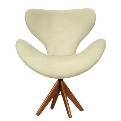Cadeira Decorativa Egg Bege Com Base Giratória Madeira