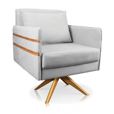 Poltrona Giratória Mari Suede Base De Madeira Ma30 Cinza