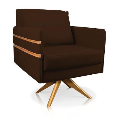 Poltrona Giratória Mari Suede Base De Madeira Ma30 Marrom