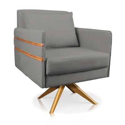Poltrona Giratória Mari Suede Grafite Base De Madeira Ma30