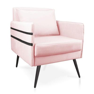 Poltrona Mari Suede Rosa Bebê Pés Palito De Ferro Preto