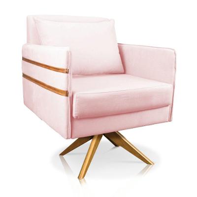 Poltrona Giratória Mari Suede Rosa Bebê Base De Madeira Ma30