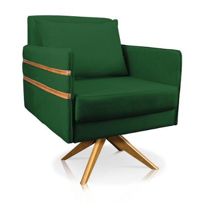 Poltrona Giratória Mari Suede Verde Base De Madeira Ma30