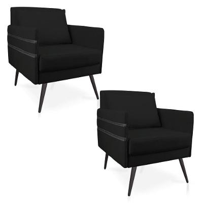 Kit 02 Poltronas Mari Suede Pés Palito De Ferro Preto Preto