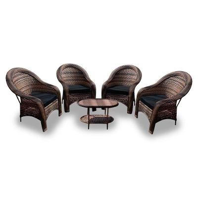 Conjunto De Poltronas Fibra 4 Poltronas + 1 Mesa Centro