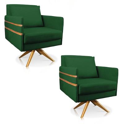 Kit 02 Poltronas Giratória Mari Suede Verde