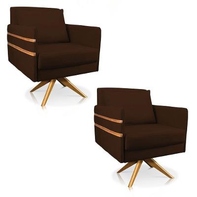 Kit 02 Poltronas Giratória Mari Suede Marrom