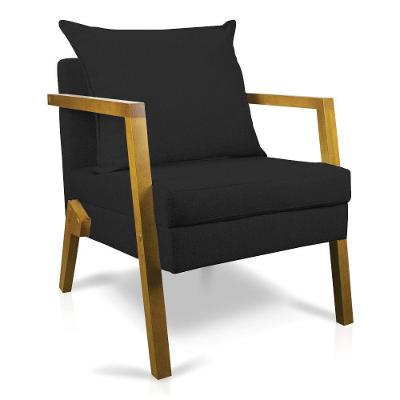 Poltrona Alice Linho Base De Madeira - D'Rossi A79 Preto