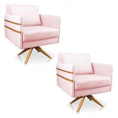 Kit 02 Poltronas Giratória Mari Suede Rosa Bebê