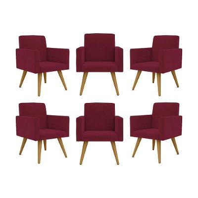 Kit 06 Cadeiras Poltronas Decorativa - Escritório - Recepção Cor:marsala