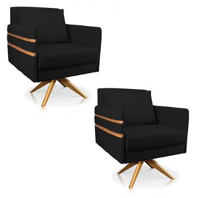 Kit 02 Poltronas Giratória Mari Suede Preto