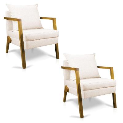 Kit 02 Poltronas Alice Linho Base De Madeira A19 Bege