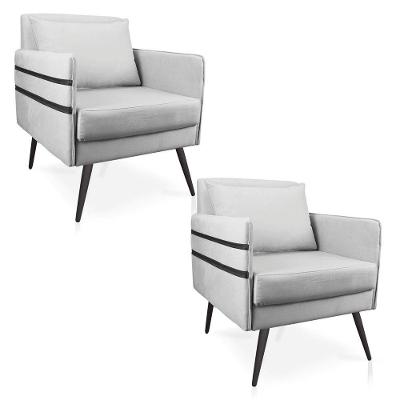 Kit 02 Poltronas Mari Suede Cinza Pés Palito De Ferro Preto
