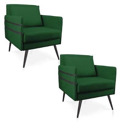 Kit 02 Poltronas Mari Suede Verde Pés Palito De Ferro Preto