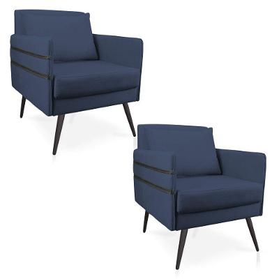 Kit 02 Poltronas Mari Pés Palito De Ferro Preto Azul Marinho