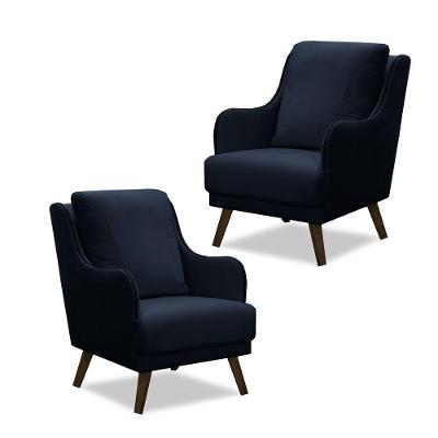 Kit 2 Poltronass Catar Com Tachas Veludo Azul Marinho