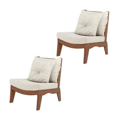 Kit 2 Poltronas Decorativas Sadie Linho Bege Claro/Imbuia