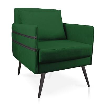 Poltrona Mari Suede Pés Palito De Ferro Preto D'Rossi Verde