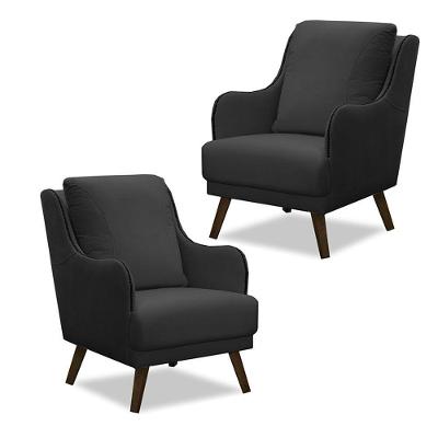 Kit 2 Poltronass Catar Com Tachas Veludo Cinza Chumbo