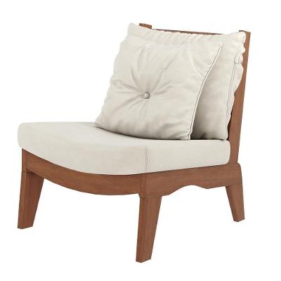 Poltrona Decorativa Sadie Linho Bege Claro/Imbuia